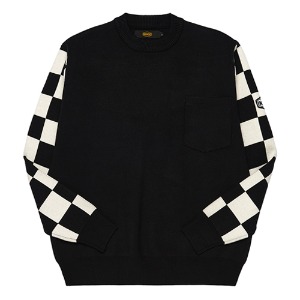 Heavy Cotton Checked Riding Sweater 2.0 (BLACK/checked_W_B)